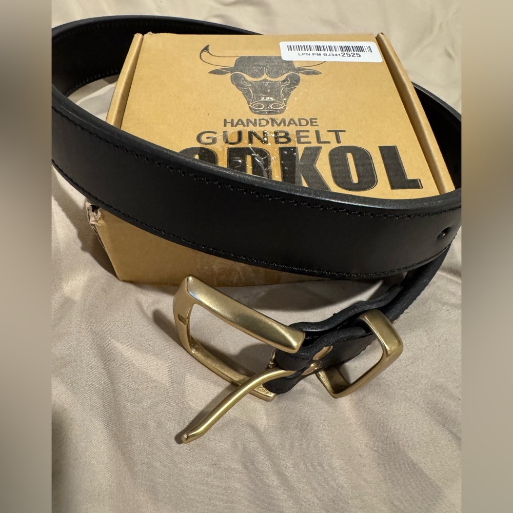 Handmade Gunbelt Godkol Leather Belt with Gold Buckle